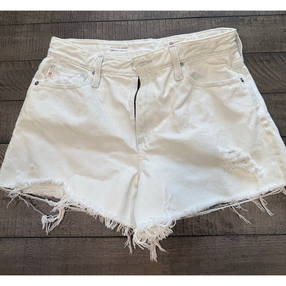 AG Adriano Goldschmied Pants - AG Adriano Goldschmied Alexxis High Rise White Denim Shorts Raw Hem Size 30